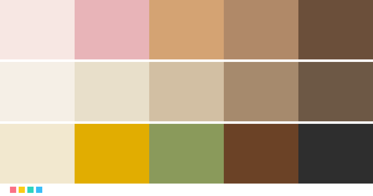 Ejemplos de paleta de colores: Rosa palo y dorado, Beige aesthetic, Mostaza y verde oliva